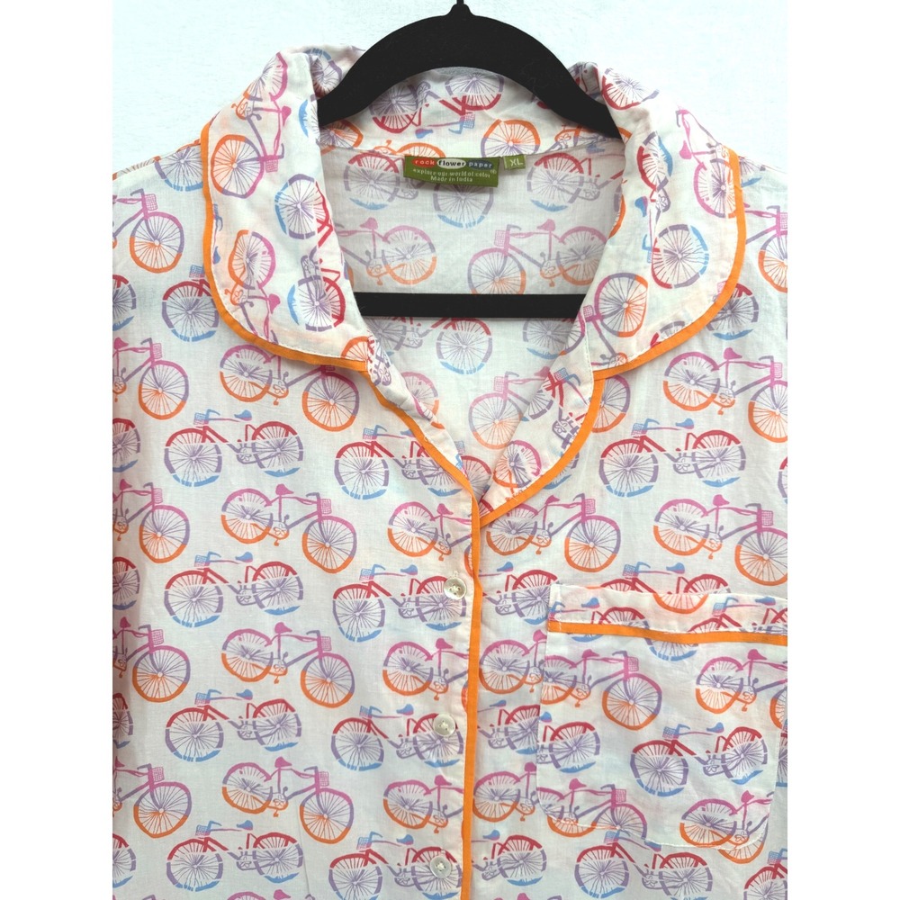 Rock Flower Paper Cotton Nightshirt XL Bicycle Print Sleep Shirt Lounge Relax - Picture 2 of 7